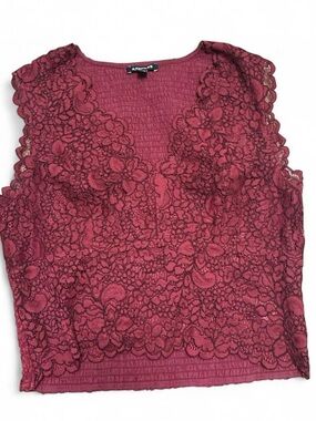 Express Lace Tank Top Burgundy Floral Smocked Stretch Size L